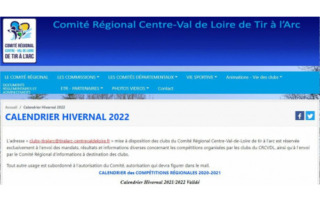 Le calendrier Régional Hivernal 2022 est dispo