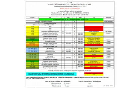 Calendrier des compétitions régionales