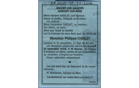 Décès de Philippe CHOLLET